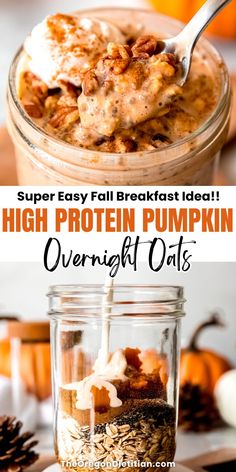 Craving a healthy fall breakfast idea that's quick & easy? These pumpkin overnight oats are packed with 27g of protein per serving, making them the perfect high-protein meal prep! Enjoy creamy oats mixed with pumpkin spice and chia seeds for a nutritious, filling start to your day. Ready in minutes, this recipe is ideal for busy mornings or post-workout fuel. Make a batch and have a week of delicious, protein-packed breakfasts ready! #easybreakfast #fallbreakfast Healthy Fall Breakfast, Creamy Oats, Overnight Oats Recipe Easy, Pumpkin Breakfast Recipes, Best Overnight Oats Recipe, Protein Overnight Oats, Chia Overnight Oats, Pumpkin Oats