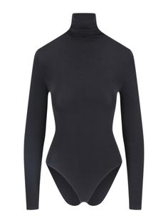 Wolford high neck bodysuit in black cotton blend with snap button closure. Composition: 48% Cotton, 46% Polyamide, 6% Elastane Valentino Garavani Bag, High Neck Bodysuit, Versace Sweatshirt, Margiela Shoes, Versace Shop, Saint Laurent Shoes, Roll Neck, Yoga Wear, Black Bodysuit