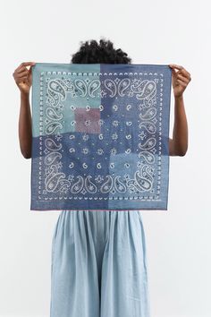 Kapital Paisley Patchwork Fastcolor Selvedge Bandana in Navy Bohemian Cotton Headscarf With Bandana Print, Casual Blue Scarves With Bandana Print, Blue Casual Bandana Print Scarf, Casual Blue Bandana Print Scarf, Traditional Cotton Bandana, Blue Cotton Bandana Scarf, Bandana Packaging, Bandana Streetwear, Kapital Bandana