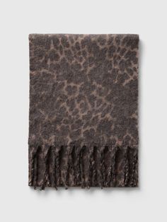 Soft, brushed polyester-wool blend scarf.  Fringe at hem.  Allover leopard print. Cheetah Scarf, Leopard Scarf, Fringe Scarf, Brown Leopard, Fall 2024, Toddler Gifts, Christmas List, Wool Blend, Leopard Print