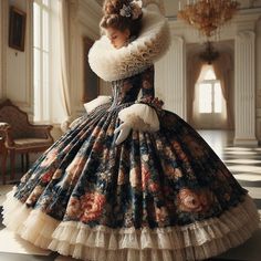 Beautiful woman in an elaborate gown. #woman #gown #ballgown #ruffles #lace #modest #standupcollar #historical #historicalfashion #historicalgown #historicaldress #historicalcostume #crinoline #crinolinedress #fashion #feminine #beautiful #beauty #ai Engagement Outfit, Engagement Outfits