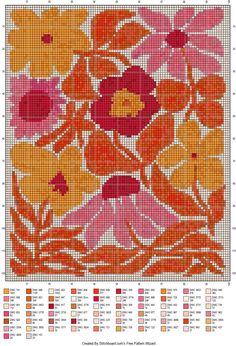 a cross stitch pattern with orange and pink flowers