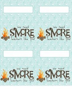 some stickers with words on them that say, s'more and fire is in the