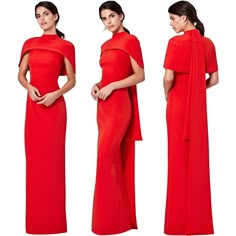 Red Gala Dress Classy Long, Wedding Dress Capelet, Meghan Style, Meghan Markle Dress, Fashionable Dresses, Crepe Gown, Contemporary Dresses, Elegant Dresses Classy, Red Dresses