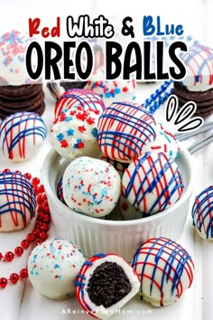 red, white and blue oreo balls in a bowl