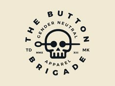 the button logo with a skull on it's side and an arrow in the middle