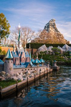 an amusement park next to a body of water