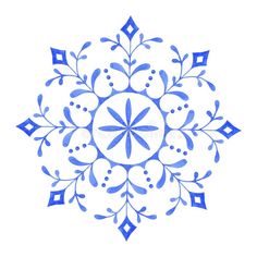 a blue and white snowflake is shown in the middle of a circle on a white background