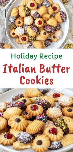 holiday recipe italian butter cookies with sprinkles and cranberries in the middle