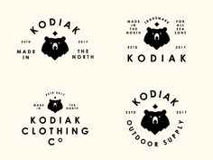 four logos for kodak clothing company, including one with a bear head and the other with