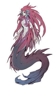 a drawing of a mermaid with pink hair