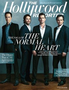 the cover of hollywood reporter magazine featuring three men in suits and one is wearing a suit