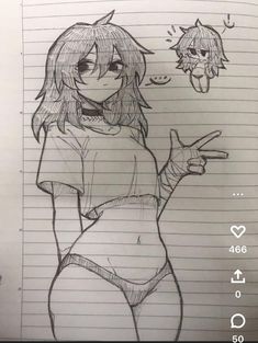 a pencil drawing of a girl with her hand on her hip and pointing to the side