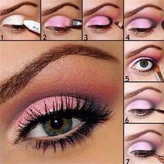 Purple pinky eyeshadow Pink Eye Makeup Looks, Smoky Eye Makeup Tutorial, Pink Eye Makeup, Pink Eye, Smink Inspiration, Makeup Hacks, Pink Eyeshadow, Eyeshadow Tutorial