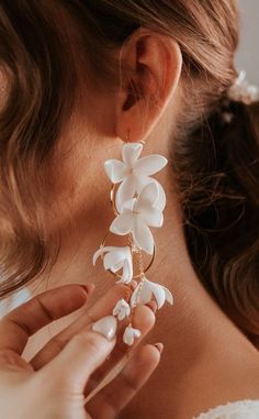 Beautiful wedding earrings with flowers They are made of stainless steel, which is hypoallergenic, so you don't have to worry about unpleasant pain. The earrings will not darken, they will always be the same color in which you bought them. The earrings are very light and airy because the flowers are made of foam. Length of earrings (without earwires) 11 cm. Adjustable White Hoop Earrings For Wedding, Elegant Earrings With Flower Decoration And Adjustable Fit, Elegant Adjustable Earrings With Flower Decoration, Adjustable 3d Flowers Jewelry For Wedding, Adjustable 3d Flowers Wedding Jewelry, Flower Hoop Earrings For Wedding, Delicate Adjustable Flower Earrings For Wedding, Elegant 3d Flowers Adjustable Earrings, Elegant Adjustable 3d Flower Earrings