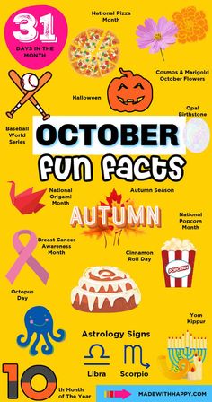 a poster with the words october fun faces written in different font and numbers on it