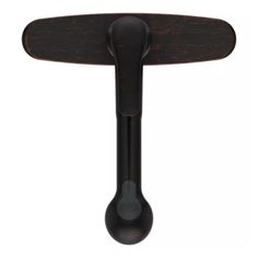 a black object with a wooden handle on the top and one end that is turned upside down