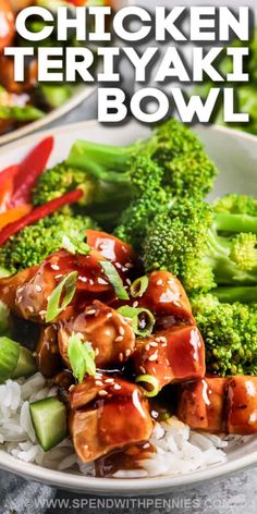 chicken teriyaki bowl with rice and broccoli