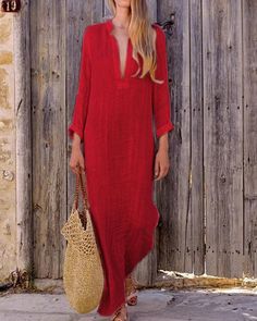 Trendy Dresses Summer, Beach Holiday Dresses, Plain Maxi Dress, Long Skirt Fashion, Casual Maxi Dress, Maxi Dress Outfit, Beach Maxi Dress, Long Red, Maxi Dresses Casual