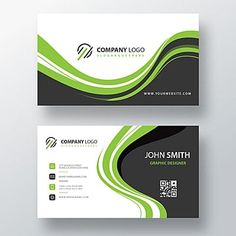 two business cards with green and black wavy lines