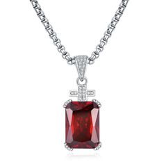 PRICES MAY VARY. CONTEMPORARY AND TIMELESS - Elevate your style with this exquisite necklace, blending modern sophistication and timeless allure. The 18x13mm emerald-cut Cubic Zirconia Diamond, tailored for the discerning man, radiates an enchanting aura. Its distinct cross pattern infuses a profound sense of spiritual fortitude. TOP QUALITY - Meticulously constructed and exceptionally sturdy, these men's necklaces are built to withstand the test of time. With a rust and tarnish-resistant design Necklace With Cross, Men's Necklaces, Necklace Stand, Ruby Necklace, Cross Patterns, Gift For Boyfriend, Amethyst Purple, Necklace For Men, Steel Chain