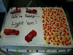 a sheet cake with cars on it that says, life's ready right'em