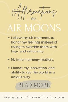 an info sheet with the words affirmations for air moons on it's side