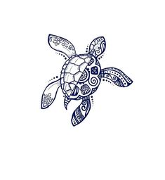 a drawing of a sea turtle with intricate patterns on it's body and head