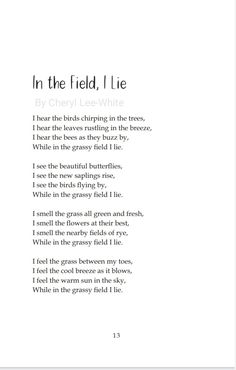 the poem in the field i'll lie is written on white paper with black ink