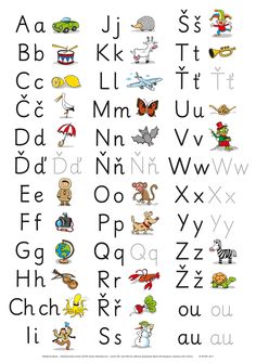 an alphabet with animals and letters on it