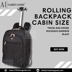 A #Lightweight_Travel_Accessory is an excellent companion. The #RollingBackpack #CabinSize #TravelBags is suitable for #Hiking. It is a durable #Rucksacks in #GoodwinBlack with ample space. #A1Fashiongoods #Womens_Leather_Backpacks Rolling Backpack, High Quality Leather, Luggage Bags