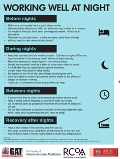 a poster with instructions for working well at night