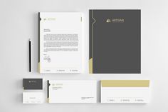 the stationery is neatly organized and ready to be used for business cards, envelopes, and letterheads