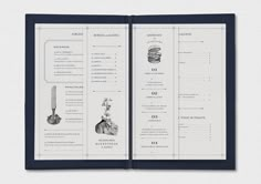 an open menu is shown with black and white images on the front, side and back pages