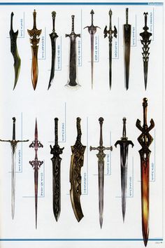 the different types of swords are shown in this diagram, and each one has its own name on it