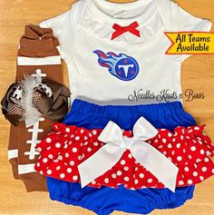 Girls Tennessee Titans Game Day Football Outfit – Needles Knots n Bows Game Day Football, Newborn Outfit, Girl Onesies, Team Photos