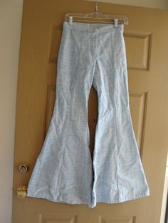 True Vintage 60s 70s light blue bell bottom pants size small 1960s 1970s Light Wash Fitted High Waist Flares, Light Wash High Waist Fitted Flares, Fitted High Waist Light Wash Flares, Retro Fitted Light Wash Flare Jeans, Light Wash Fitted Retro Flare Jeans, Blue Cotton Wide Leg Flares, Fitted High Waist Cotton Flares, Light Blue Fitted Wide Leg Pants, Fitted Light Blue Wide Leg Pants