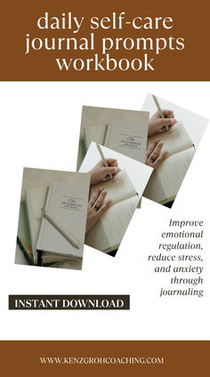 the daily self - care journal is shown in three different images, including an open notebook and