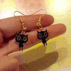 Brand New Cat Earring, Black Cat Earrings, Cat Earrings, Earrings Color, Gold Black, Black Cat, Gold Plate, Jewelry Earrings, Plating