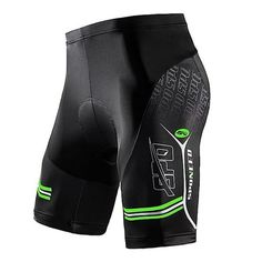 the shorts are black and green with white lettering on it, while there is no image to describe