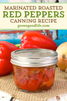 marinated roasted red peppers canning recipe in a jar