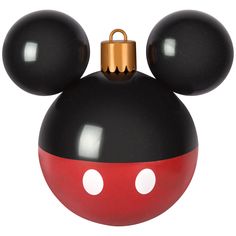 a mickey mouse ornament is shown on a white background with red and black balls