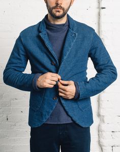 The Fleecy Farm Knit Jacket is one of our favorite layering pieces in the shop. The loopback cotton fleece fabric has been indigo-dyed to a rich blue th... Indigo Dye, Cotton Fleece, Knit Jacket, All Colors, Dressed Down, Layering Pieces, Fleece Fabric