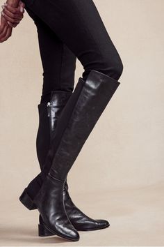 Over the knee boots are all over the fashion pages and we are here for it. This leather-front design makes the trend infinitely more wearable by swapping out the back panel for comfortable stretch knit to give you a fabulous fit. Inside zip. Leather-wrapped heel. Leather lining, rubber sole. European sizes 36-41: 36 (US 5-5.5) 37 (US 6-6.5), 38 (US 7-7.5), 39 (US 8-8.5), 40 (US 9-9.5), 41 (US 10-10.5) Dressy Boots, Flat Wedges, Tall Leather Boots, Tall Boot, Spring Shoes, Dressy Casual, The Trend, Tall Boots, Front Design