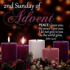 three candles with christmas decorations around them and the words, 2nd sunday of adventent