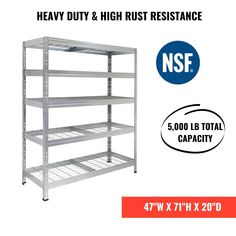 heavy duty shelving unit with 5 shelves and 4x7'h x 20'd