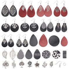 PRICES MAY VARY. DIY MAKE 10 PAIRS LEATHER EARRINGS: This exclusive jewelry making kit contains everything you need to create 10 pairs of tree leaf leather teardrop drop dangle earrings. ELEGENT DESIGN: The earrings making kits are paired with leather and alloy pendants,various styles: teartrop, tree of life, leaf, cactus,unique and beautiful, show the vitality of life. Wearing them will make you have an extraordinary charm. MATERIAL: Made of leather, alloy, brass, iron. leather is soft and ligh Earrings With Charms, Faux Leather Earring, Handmade Leather Jewelry, Sac Diy, Leather Earring, Jewelry Making Kits, Charms For Jewelry Making, Charms For Jewelry, Earring Making