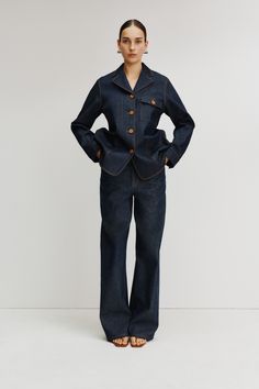 Lafayette 148 Pre-Fall 2023 Fashion Show | Vogue Looks Total Jeans, Getaway Dress, Pre Fall 2023, Denim Suit, Boyfriend Jean, 2023 Collection, 2023 Fashion, Fall 2023, Denim Design