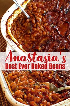 Anastasia's Best Ever Baked Beans Baked Beans Recipe From Scratch, Homemade Baked Beans From Scratch, Maple Baked Beans, Cookout Dishes, Canned Baked Beans, Best Baked Beans, Baked Beans With Bacon, Bacon Dishes, Barbecue Sides