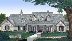 this is an artist's rendering of the front elevation of these country house plans